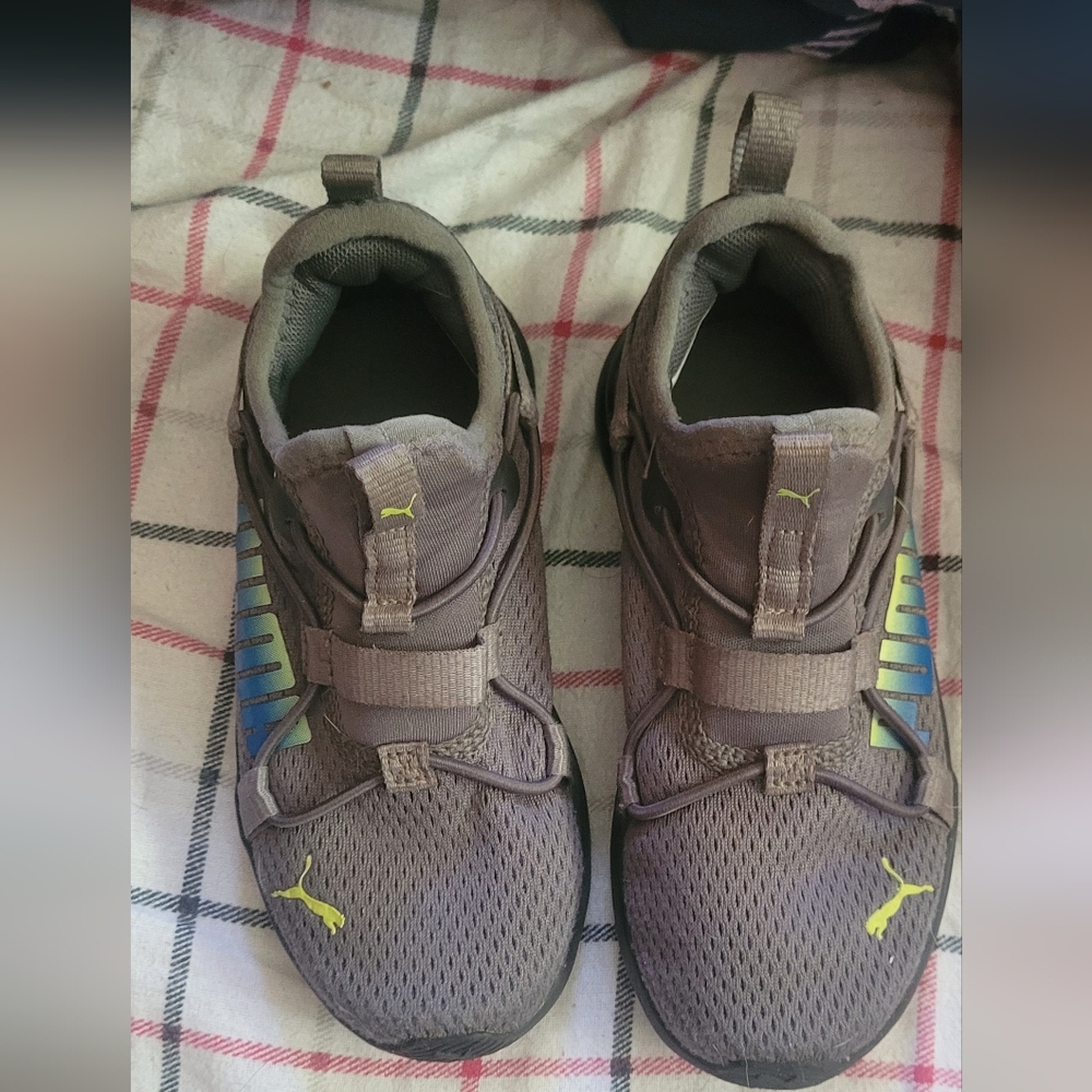Puma Gray Sneakers with Blue and Lime Highlights